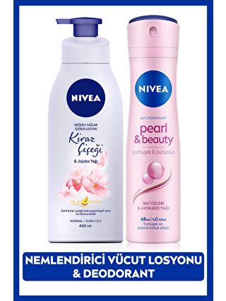 NIVEA Kadın Sprey Deodorant Pearl&Beauty 150ml, Kiraz Çiçeği Nemlendirici Vücut Losyonu 400ml