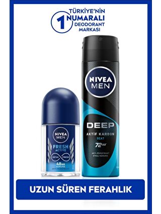 NIVEA MEN Erkek Sprey Deodorant Deep Aktif Karbon 150ml ve Fresh Active Mini Roll-on 25ml