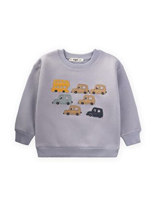 CİGİT Arabalar Aplikeli Sweatshirt 1-6 Yaş Mavi