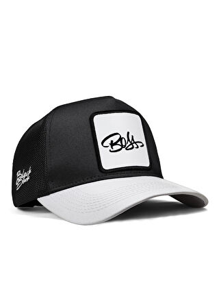 BlackBörk V1 Trucker Boss - 1BS Kod Logolu Unisex Beyaz Siperli-Siyah Şapka (Cap)