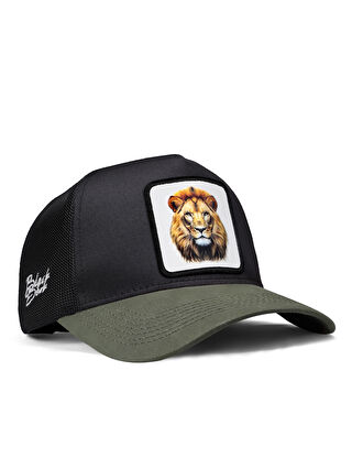 BlackBörk Sarı V1 Trucker Aslan- 10bs Kod Logolu Unisex Haki Siperli-siyah Şapka (CAP)