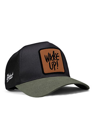 BlackBörk Kahverengi V1 Trucker Wake Up - 2cs Kod Logolu Unisex Haki Siperli-siyah Şapka (CAP)