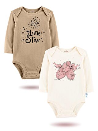 MAHFEL Lila 2'Li "MY LİTTLE STAR "Baskılı Uzun Kollu Unisex Bebek Çıtçıtlı Body