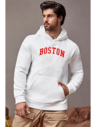 uyguntarz Beyaz Unisex Boston Baskılı Sweatshirt