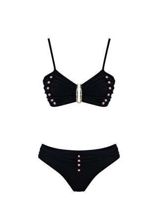 SAILOR moda Siyah Boncuklu Straplez Bikini Takım