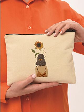 Bagg Clutch Ayçiçekli Kız Kanvas Makyaj Çantası