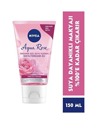 NIVEA Aqua Rose Organik Gül Suyu İçeren Makyaj Temizleme Jeli 150 ml, Yüz Temizleme