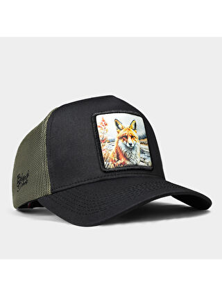 BlackBörk Gri V1 Trucker Tilki - 3BS Kod Logolu Unisex Siyah-Haki Şapka (Cap)