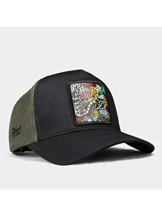 BlackBörk V1 Trucker Sinema - 1BS Kod Logolu Unisex Siyah-Haki Şapka (Cap)