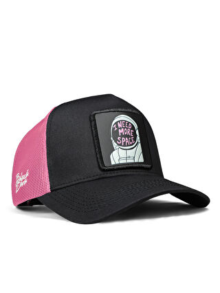 BlackBörk Beyaz V1 Trucker Space - 1 Kod Logolu Unisex Siyah-Pembe Şapka (Cap)