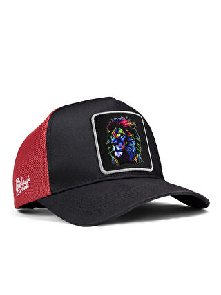 BlackBörk V1 Trucker Aslan - 7 Kod Logolu Unisex Siyah-Kırmızı Şapka (Cap)