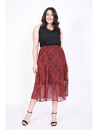 Mylinemoda Kırmızı Katlı Şifon Etek