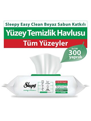 Sleepy 3'lü Paket Easy Clean Beyaz Sabun Katkılı Yüzey Temizlik Havlusu 3x100 (300 Yaprak)