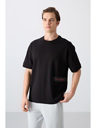 TOMMYLIFE Siyah Pamuklu Kalın Yumuşak Dokulu Oversize Fit Baskılı Erkek T-Shirt - 88322