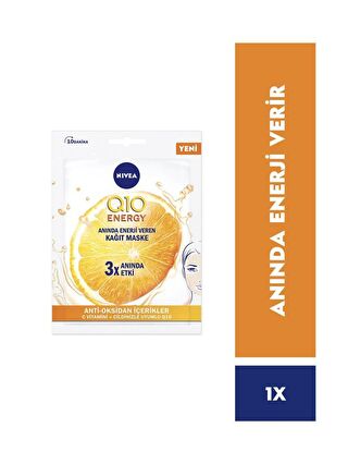 NIVEA Energy Anti-Oksidan Etkili Cilt Ile Uyu mlu Q10 Ve C Vitamini Kağıt Maske 1 Adet, Yüz Maskesi