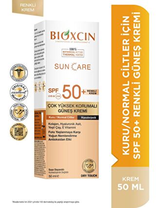 Bioxcin Sun Care Kuru-Normal Ciltler Renkli Güneş Kremi Spf 50+ 50 ml