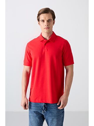 TOMMYLIFE Kırmızı Fiesta Pamuklu Kalın Yumuşak Dokulu Standart Fit Basic Polo Yaka Erkek T-Shirt - 88351