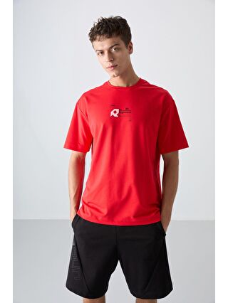 TOMMYLIFE Kırmızı Fiesta Pamuklu Kalın Yumuşak Dokulu Oversize Fit Baskılı Erkek T-Shirt - 88350