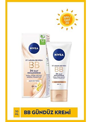 NIVEA Essentials Bb Krem Spf15, 24 Saat Ne mlendirme, Işıltı Açık Ton Gündüz Yüz Bakım Kremi 50 ml