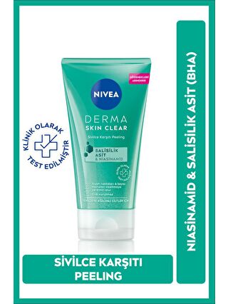 NIVEA Derma Skin Clear Sivilce Karşıtı Yüz Temizleyici Peeling 150 ml, Niasinamid, Salisilik Asit (Bha)