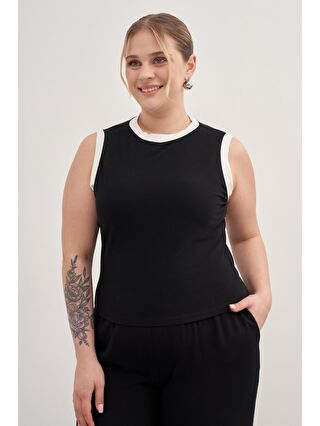 Mylinemoda Siyah Kontrast Kolsuz Top