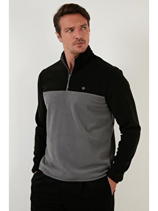 Buratti Gri Regular Fit Fermuarlı Dik Yaka Kışlık Şardonlu Erkek Polar Sweatshirt 5906016