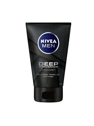 NIVEA Men Deep Dimension Yüz Ve Sakal Temizleme Jeli 100 ml, Aktif Karbon İçeriği İle Arındırıcı Etki