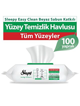 Sleepy Tekli Paket Easy Clean Beyaz Sabun Katkılı Yüzey Temizlik Havlusu (100 Yaprak)