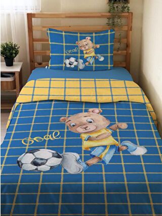 EVMİLA Karışık Çift Taraflı Futbolcu Teddy Desenli Çarşafsız 2'li Takım Tek Kişilik Nevresim Takımı 160x220 Cm