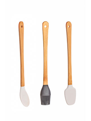 Porsima Mıen 3 Parça Mini Silikon Kaşık Spatula Fırça - Yanmaz Yapışmaz Hazırlık Seti 23 cm-Beyaz