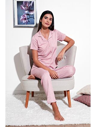 Lela Pembe Regular Fit Gömlek Yaka Kısa Kollu Pijama Takımı 65780124