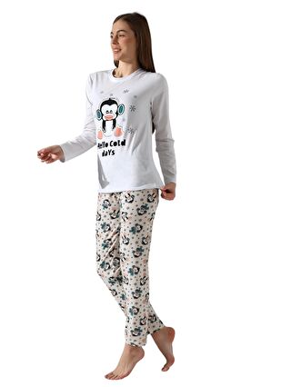 Güneş Ekru Kadın Uzun Kol Pijama Takım