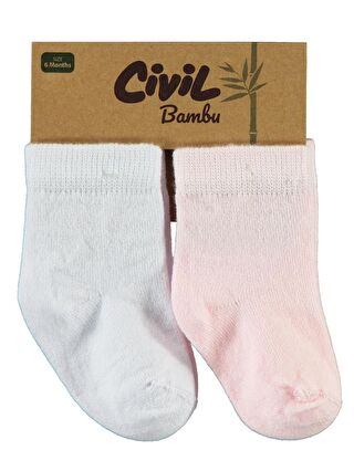 Civil Bebek 2'li Bambu Çorap Set 6-18 Ay Beyaz-Pembe