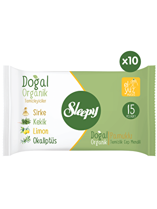 Sleepy 10'lu Paket Doğal Organik Pamuklu Cep Mendili 10x15 (150 Yaprak)