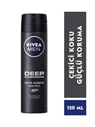 NIVEA Men Erkek Sprey Deodorant Deep Dimension 150 ml, 48 Saat Anti-Perspirant Koruma