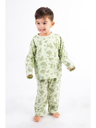 MRTUFFY Yeşil Erkek Çocuk Baskılı Pamuklu Pijama Takımı