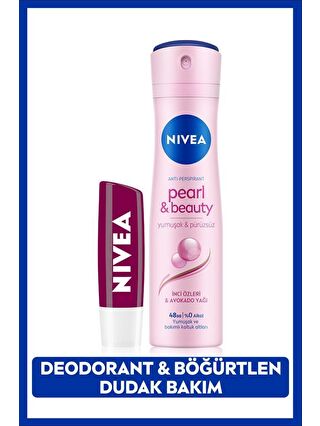 NIVEA Kadın Sprey Deodorant Pearl&Beauty 150ml, 48 Saat Koruma ve Nemlendirici Böğürtlen Dudak Bakım Kremi