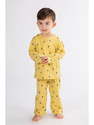 MRTUFFY Sarı Erkek Çocuk Baskılı Pamuklu Pijama Takımı