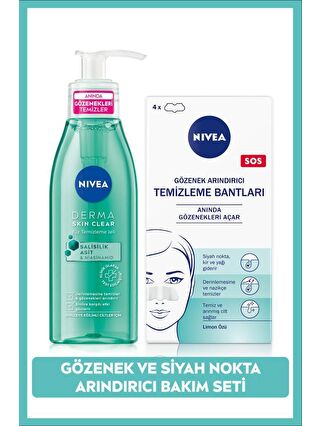 NIVEA Siyah Nokta Temizleyici T-Bant, Dörtlü ve Derma Skin Clear Sivilce Karşıtı Yüz Temizleme Jeli 150ml