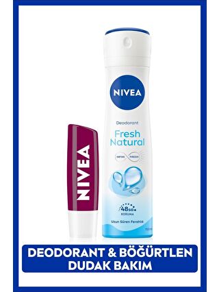 NIVEA Kadın Sprey Deodorant Fresh Natural 150ml 48 Saat Koruma ve Nemlendirici Böğürtlen Dudak Bakım Kremi