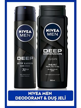 NIVEA MEN Erkek Sprey Deodorant Deep Dimension 150ml ve Deep Dimension Erkek Duş Jeli 500ml