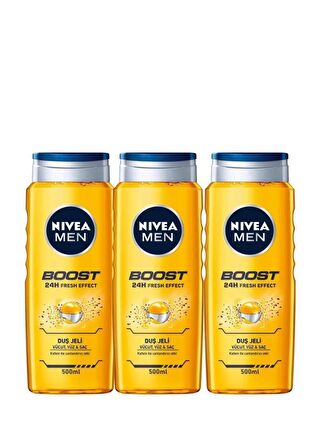 NIVEA Men Boost Duş Jeli,Vücut,Yüz ve Saç 500mlx3