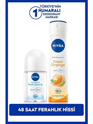 NIVEA Kadın Sprey Deodorant Fresh Orange 150ml ve Mini Roll-on Fresh Natural 25ml, 48 Saat Koruma