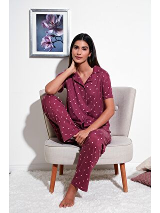 Lela Mürdüm Desenli Regular Fit Gömlek Yaka Pijama Takımı 65750101