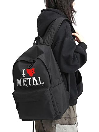 Touz Moda Siyah I Love Metal Baskılı Unisex Sırt Çantası