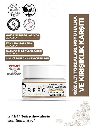 bee'o propolis Arı Zehirli Propolisli Arı Sütlü Yaşlanma ve Kırışıklık Karşıtı Göz Çevresi Bakım Kremi