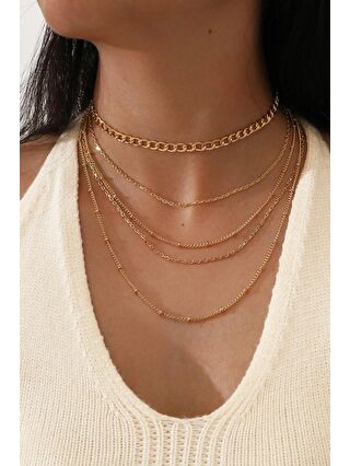 New Obsessions Sarı Altn Renkli Choker 5 Sıralı Kolye