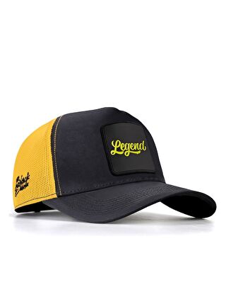 BlackBörk Gri V1 Trucker Legend - 2 Kod Logolu Unisex Koyu Antrasit - Sarı Şapka (CAP)