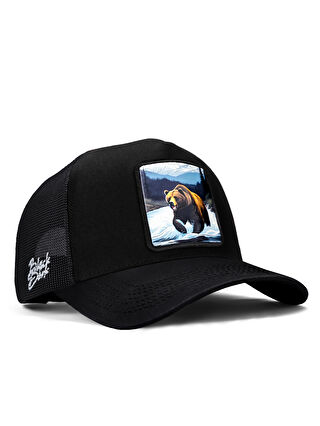 BlackBörk Beyaz V1 Trucker Ayı - 8BS Kod Logolu Unisex Siyah Şapka (Cap)