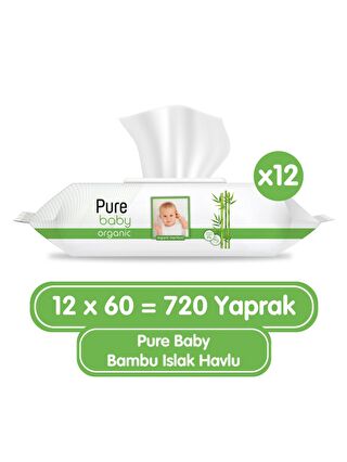 Pure Baby Organik Bambu Özlü Islak Havlu 12×60 (720 Yaprak)